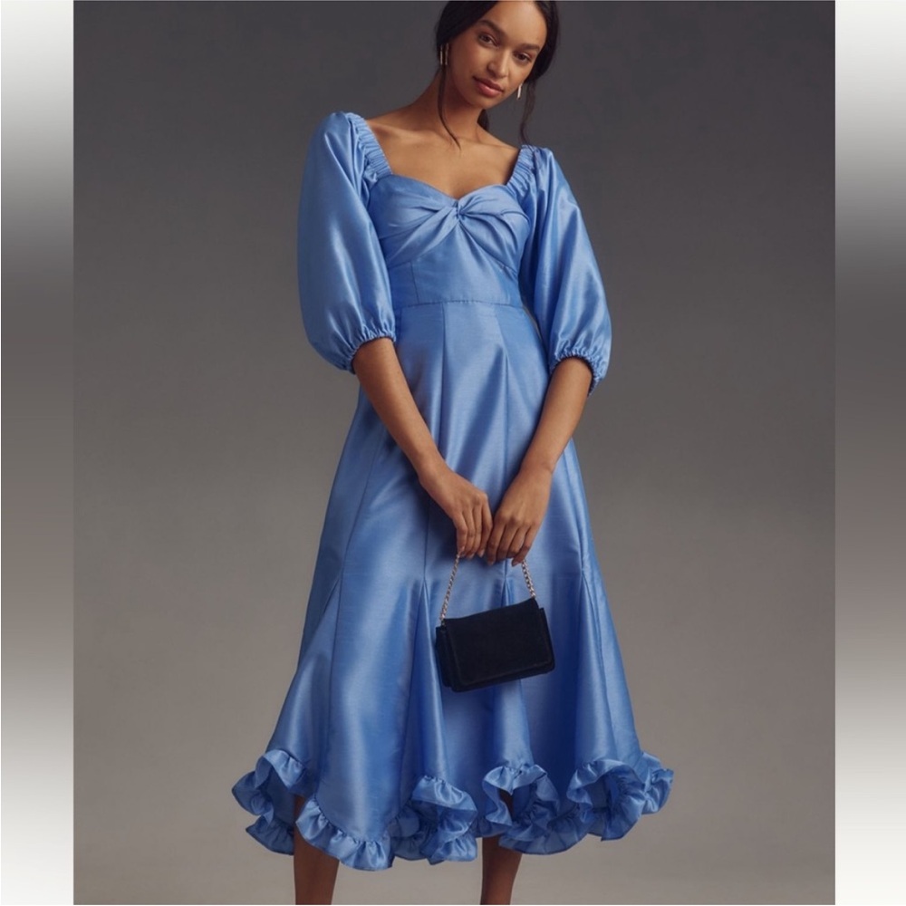 Anthropologie hutch twist front puff sleeve ruffle hem long dress